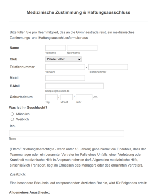 Medizinisches Zustimmungs & Haftungsausschlussformular