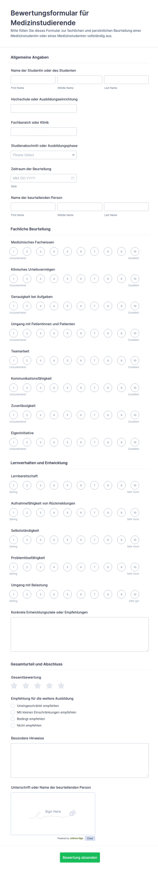 Medizinstudenten Bewertungsfragebogen