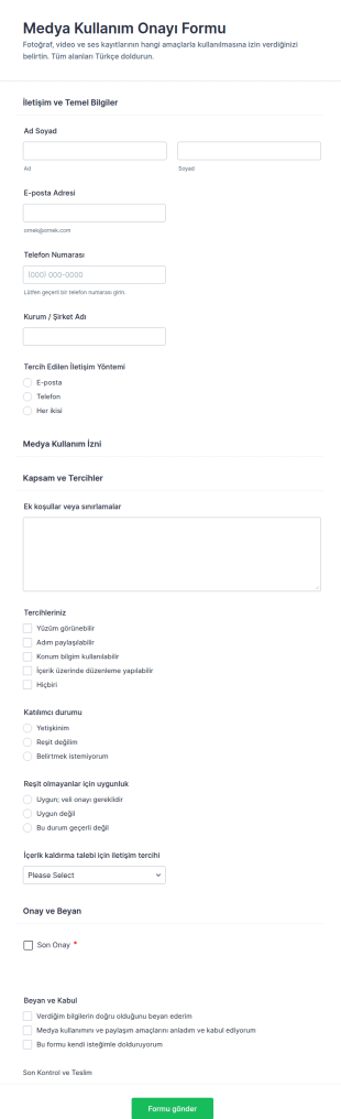 Medya Onayı Anketi Form Şablonu
