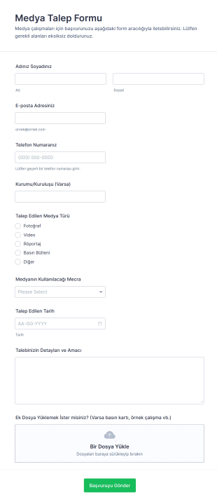 Medya Talep Form Template