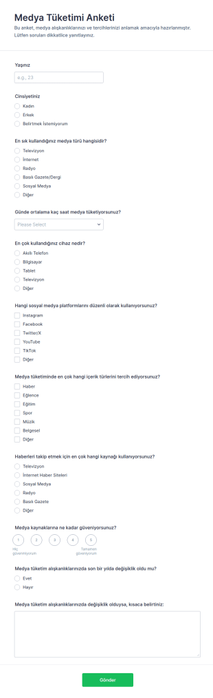 Medya Tüketimi Anketi Form Şablonu