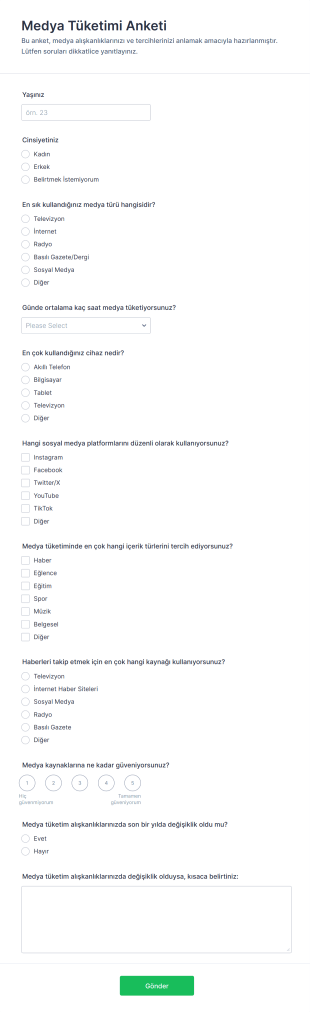 Medya Tüketimi Anketi Form Şablonu