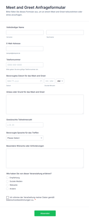 Meet And Greet Anfrageformular