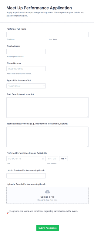 Meet Up Performance Application Form Template