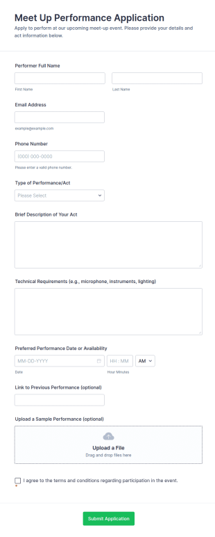 Meet Up Performance Application Form Template