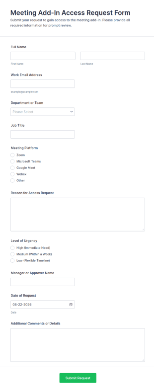 Meeting Add In Access Request Form Template