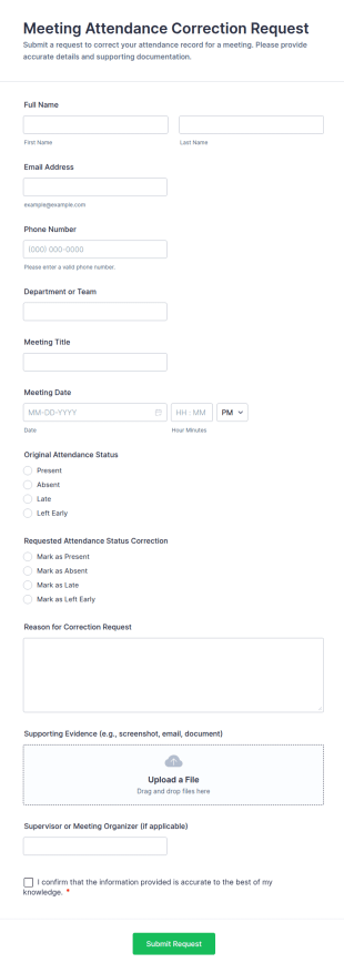 Meeting Attendance Correction Request Form Template