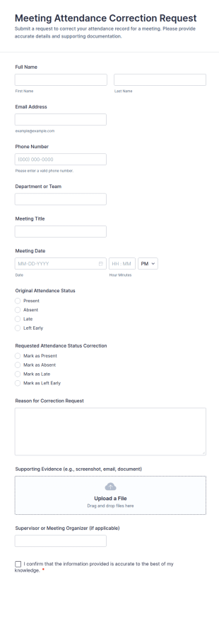 Meeting Attendance Correction Request Form Template