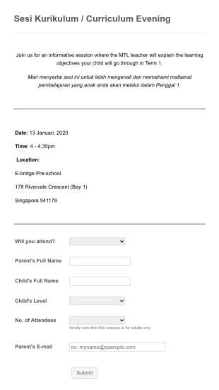 School Meeting Attendance Form Template