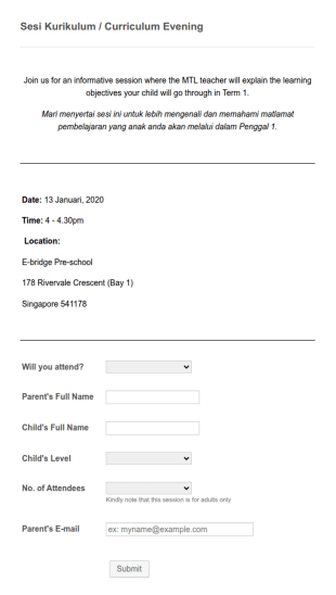 School Meeting Attendance Form Template
