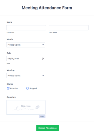 Meeting Attendance Record Form Template