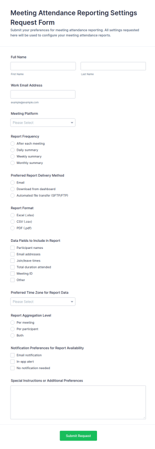 Meeting Attendance Reporting Settings Request Form Template
