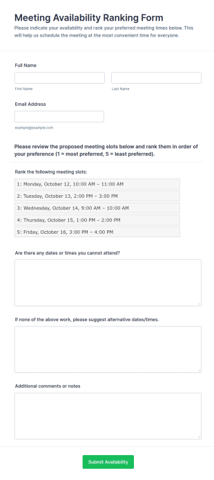 Meeting Availability Ranking Form Template