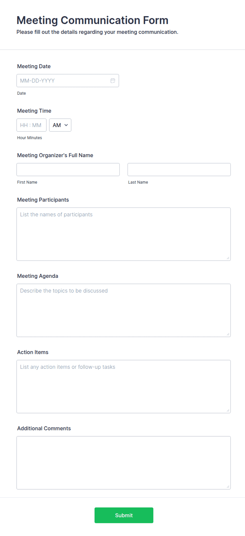 Meeting Communication Form Template | Jotform