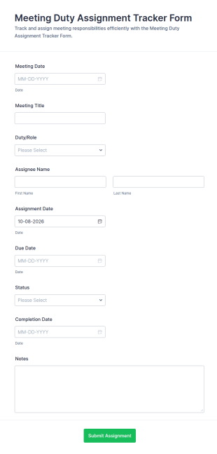 Meeting Duty Assignment Tracker Form Template