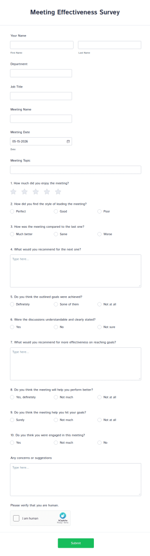Meeting Effectiveness Survey Form Template