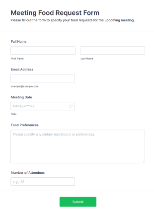 Meeting Food Request Form Template