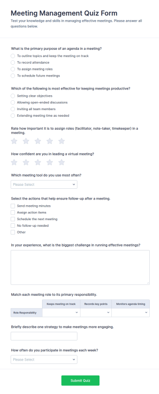 Meeting Management Quiz Form Template