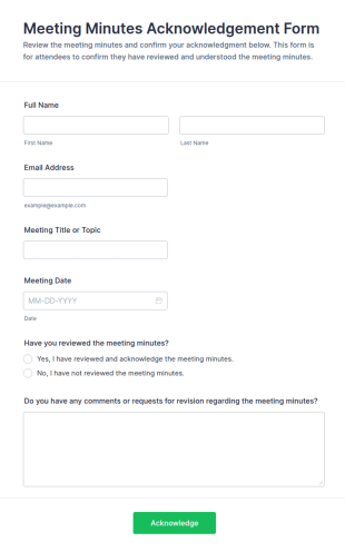 Meeting Minutes Acknowledgement Form Template