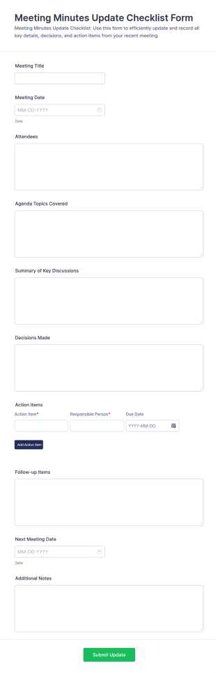 Meeting Minutes Update Checklist Form Template