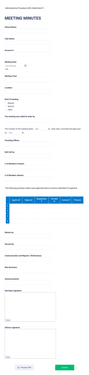 Educational Meeting Minutes Form Template