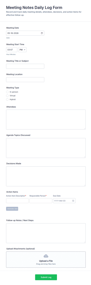 Meeting Notes Daily Log Form Template