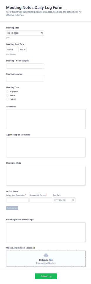 Meeting Notes Daily Log Form Template