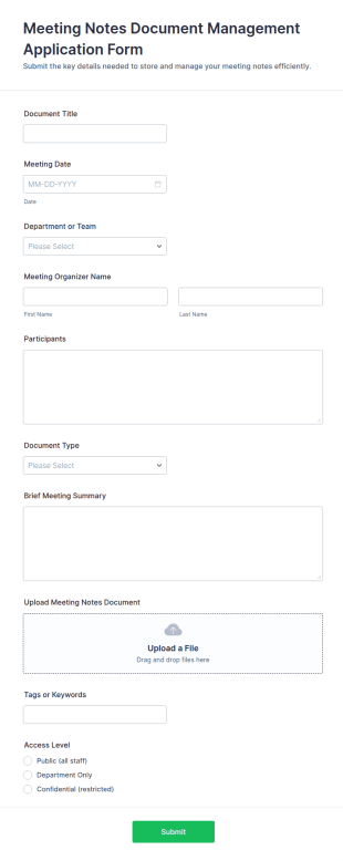 Meeting Notes Document Management Application Form Template