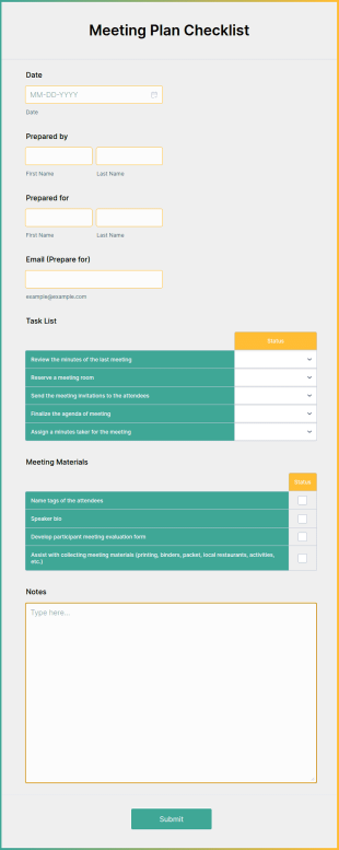 Meeting Plan Checklist Form Template
