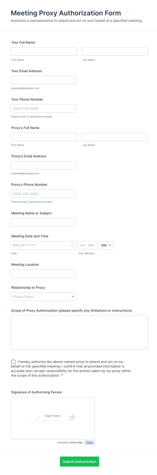 Meeting Proxy Authorization Form Template
