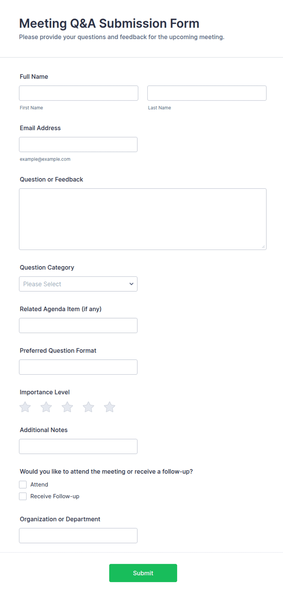 Meeting Q&A Submission Form Template | Jotform