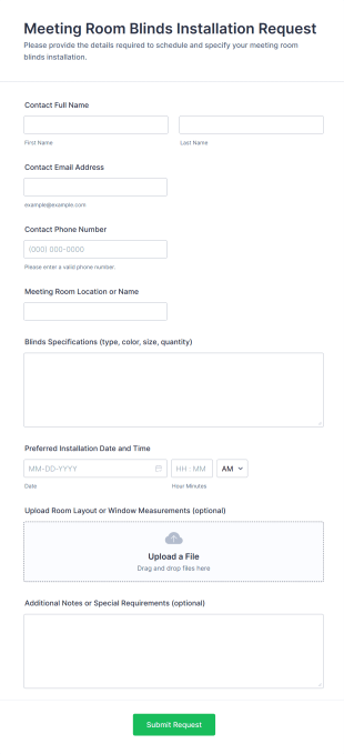 Meeting Room Blinds Installation Request Form Template