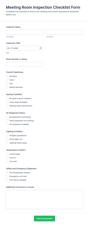Meeting Room Inspection Checklist Form Template