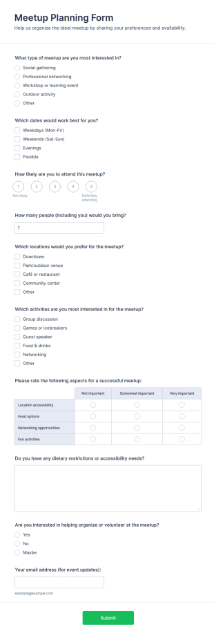 Meetup Planning Survey Form Template