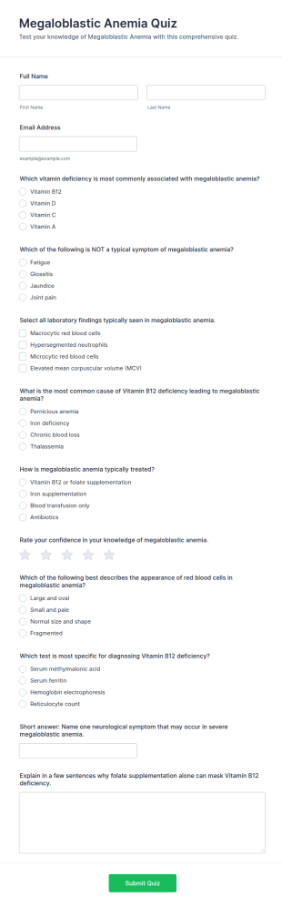 Megaloblastic Anemia Quiz Form Template