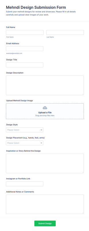 Mehndi Design Submission Form Template