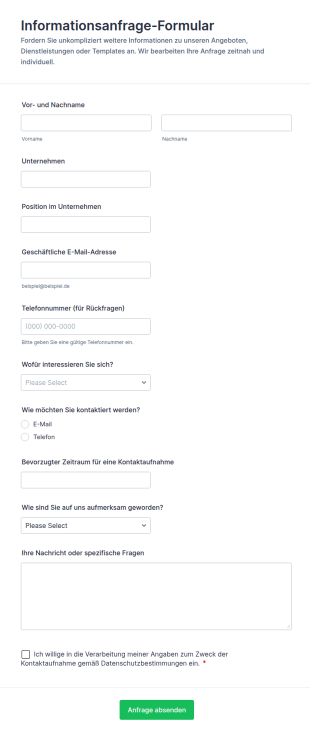 Mehr Informationen Formular
