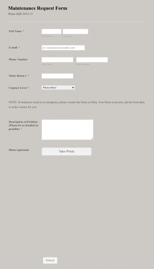Meier Hall Maintenance Request Form Template