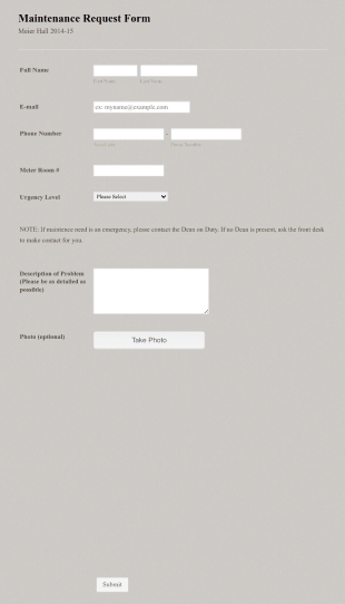 Meier Hall Maintenance Request Form Template