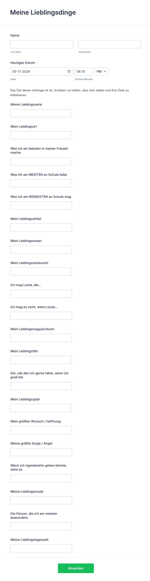 Meine Lieblingsdinge Fragebogen