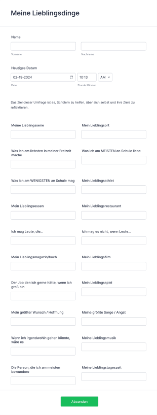 Meine Lieblingsdinge Fragebogen Form Template