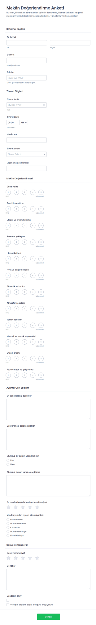 Mekan Değerlendirme Form Şablonu