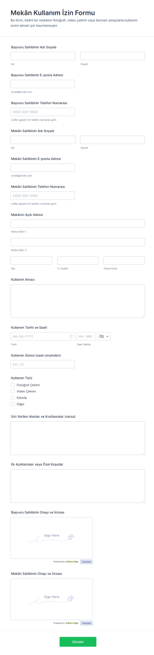 Mekân Kullanım İzin Form Şablonu