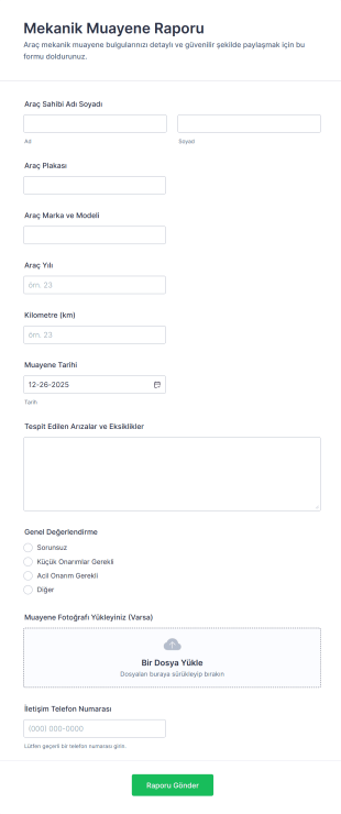 Mekanik Muayene Raporu Form Template