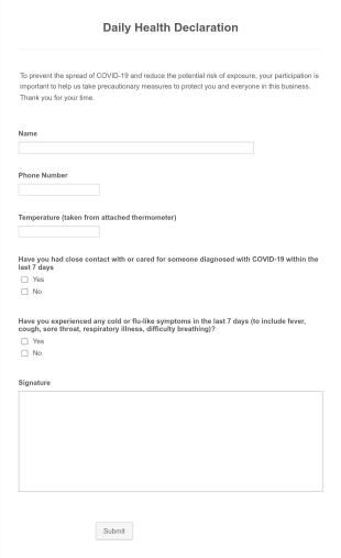 Melbourne Metro Daily Health Declaration Form Template