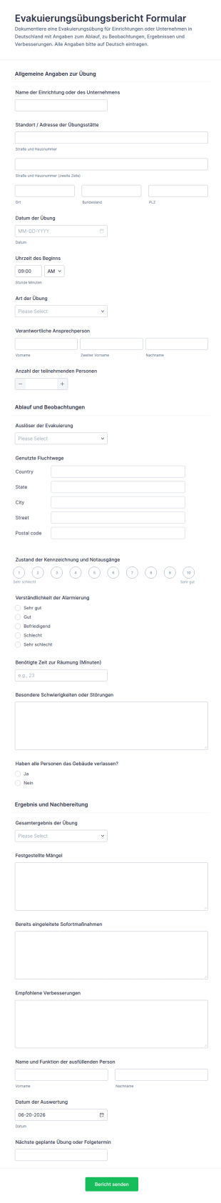 Meldebogen Für Evakuierungsübungen