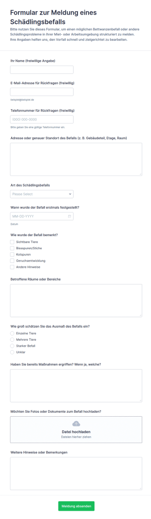 Meldeformular Für Bettwanzenbefall