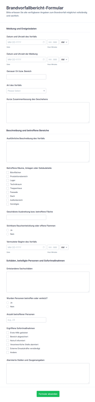 Meldeformular Für Einen Brandvorfall