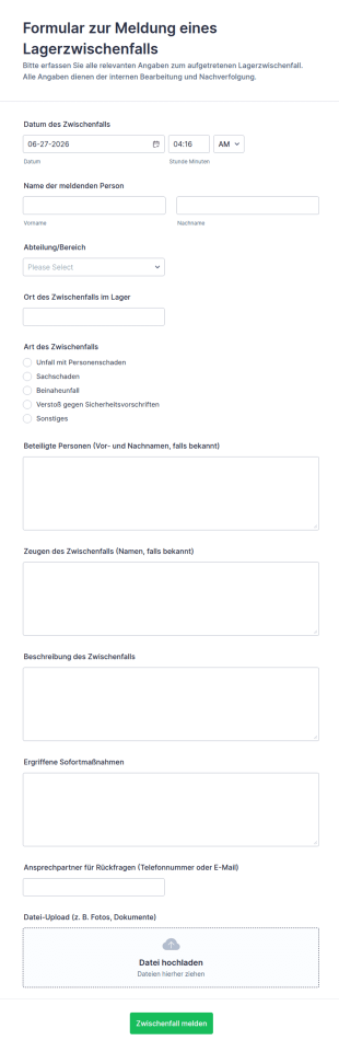 Meldeformular Für Einen Lagerunfall