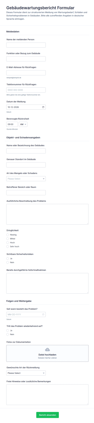 Meldeformular Für Gebäudewartung
